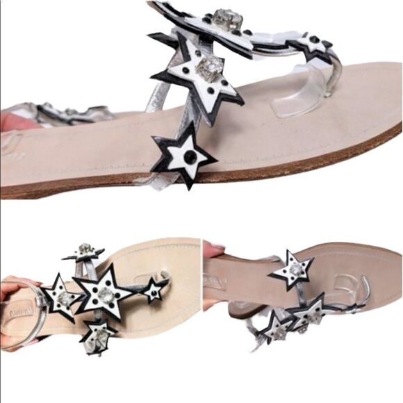 NWOB MIU MIU Stars Celestial Boho Ankle Wrap Leather Thong Sandals 39 - Picture 6 of 9